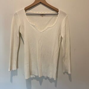 Chic White Scalloped 3/4 Sleeve Sweater